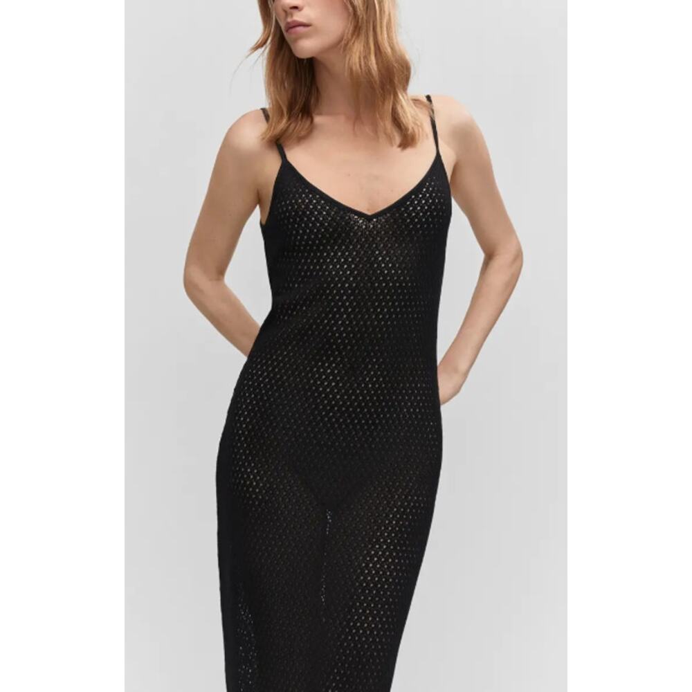 Mango Black Crochet Maxi Dress